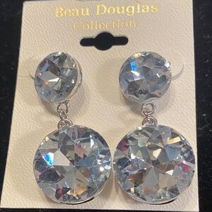 Silver Crystal Drop Earrings - Clear